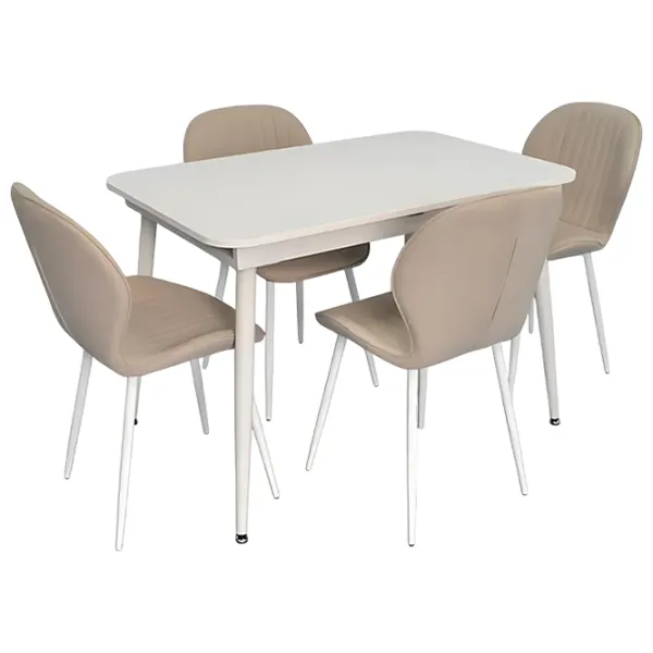 Обеденные стол со стульями Evelin DT 531R Wh + 4 YTC-064Wh BJORN-24 Прямоугольная / ДСП / Светло-Бежевый photo 1
