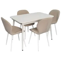 Set masă și scaune Evelin DT 531R Wh + 4 YTC-064Wh BJORN-24 Dreptunghiulară / PAL / Light-Beige