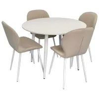 Set masă și scaune Evelin DT 402-5Wh + 4 YTC-064Wh BJORN-24 Rotundă / PAL / Light Beige