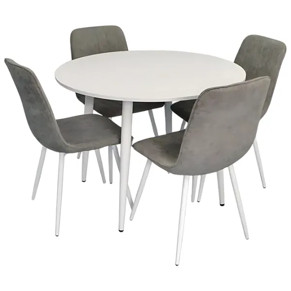 Set masă și scaune Evelin DT 402-5Wh + 4 YTC-078Wh UF885-14 Rotundă / PAL / Gray photo 1