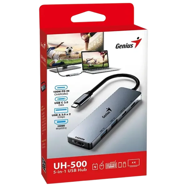Adaptor Genius UH-500 USB Type-C / Gray photo 2