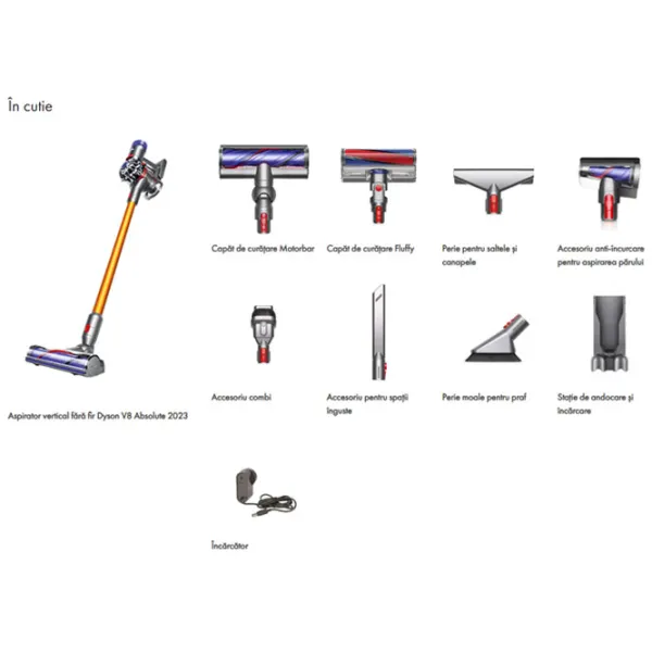 Aspirator vertical Dyson V8 Absolute 425 W / Nickel Gold photo 12
