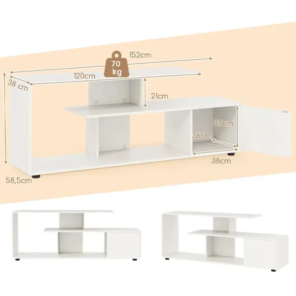 Comodă TV Costway HV10658WH 58.5 x 152 x 38 / LPAL photo 3