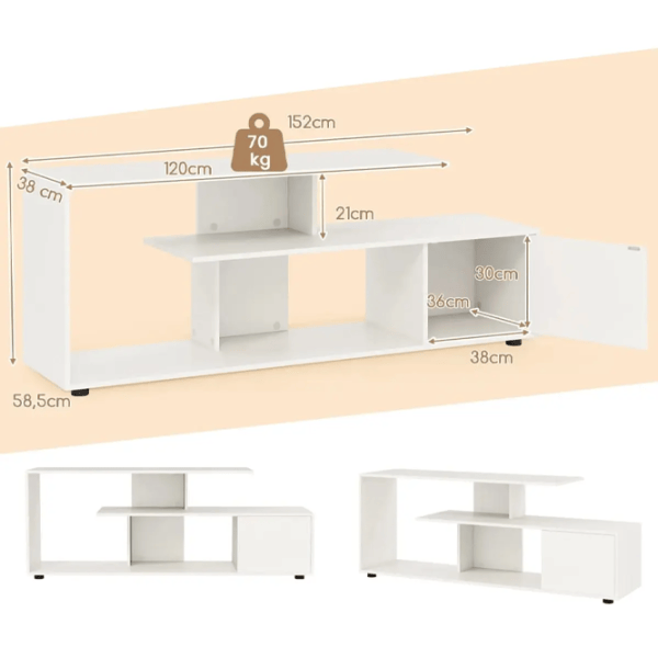 Comodă TV Costway HV10658WH 58.5 x 152 x 38 / LPAL photo 3
