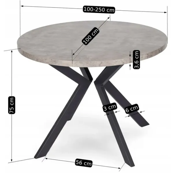 Masă de bucătărie extensibilă Mebel Elite Lukas 250 MDF/ Concrete photo 3