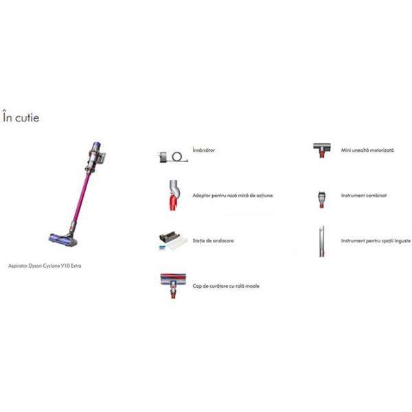 Aspirator vertical Dyson V10 Extra 525 W / Nickel Fuchsia photo 7