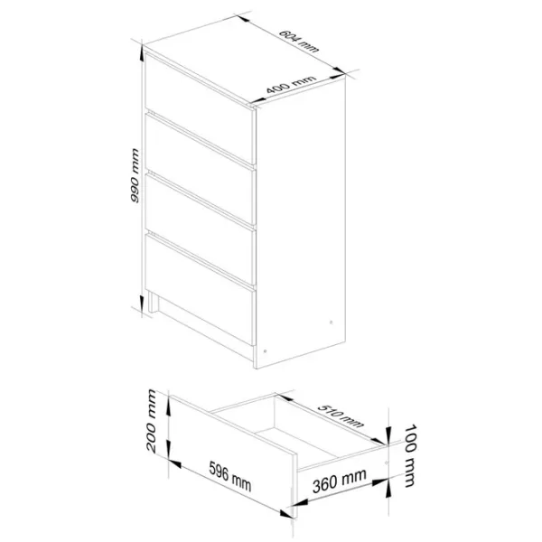 Comodă Akord K60 4SZ 99 x 99 x 40 / LPAL / Alb photo 4