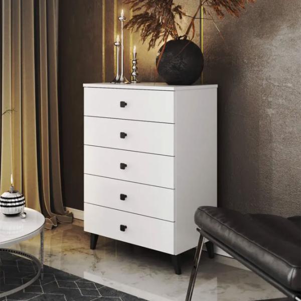 Comodă Akord Mobi 5SZ 88.7 x 60.4 x 37.5 / LPAL / Alb photo 3