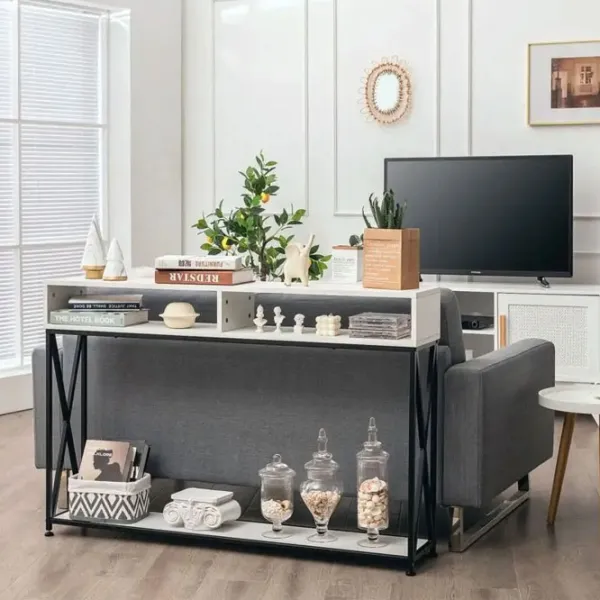 Masă consolă Costway HV10016WH White / Masiv photo 5