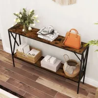 Masă consolă Costway JV12134CF Rustic Brown / Metal photo 3