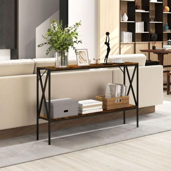 Masă consolă Costway JV12134CF Rustic Brown / Metal photo 4