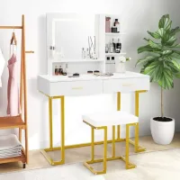 Туалетный столик Costway HU10217DE-WH+ Полиуретан / White Gold photo 3