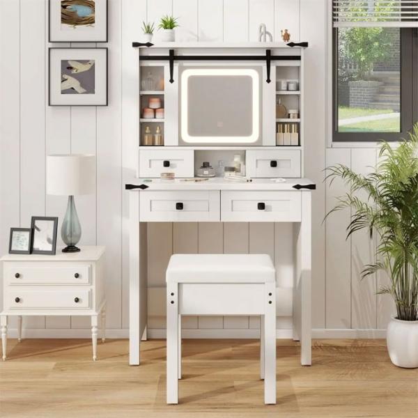 Masă de toaletă Costway HU10928DE-WH+ MDF / White photo 3