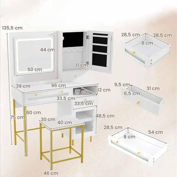 Masă de toaletă Costway HU10853DE-WH+ DSP / White photo 2