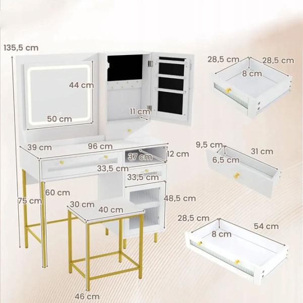 Masă de toaletă Costway HU10853DE-WH+ DSP / White photo 2