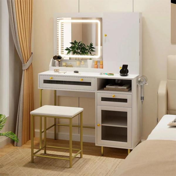 Masă de toaletă Costway HU10853DE-WH+ DSP / White photo 4