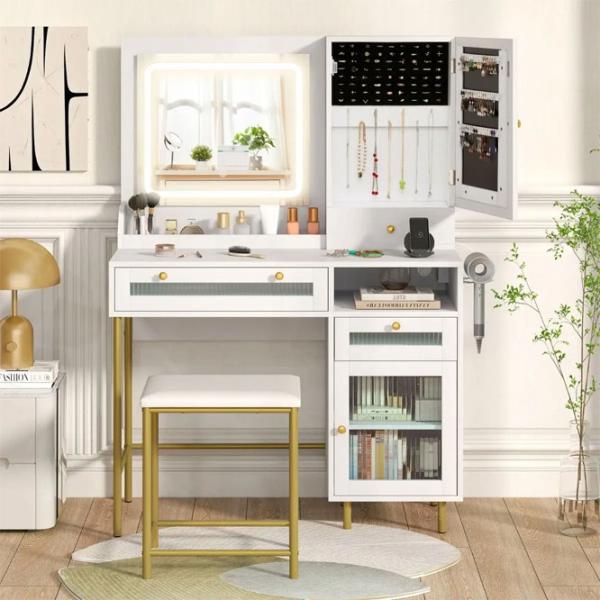 Masă de toaletă Costway HU10853DE-WH+ DSP / White photo 5