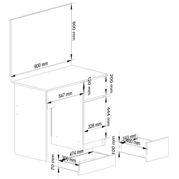 Masă de toaletă Akord P-2/SL Right PAL / White photo 6