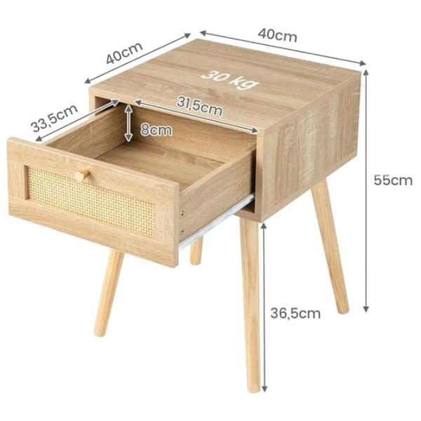 Noptiere Costway HU10476OA-1 55 x 40 x 40 / Masiv / Copac Natural photo 2
