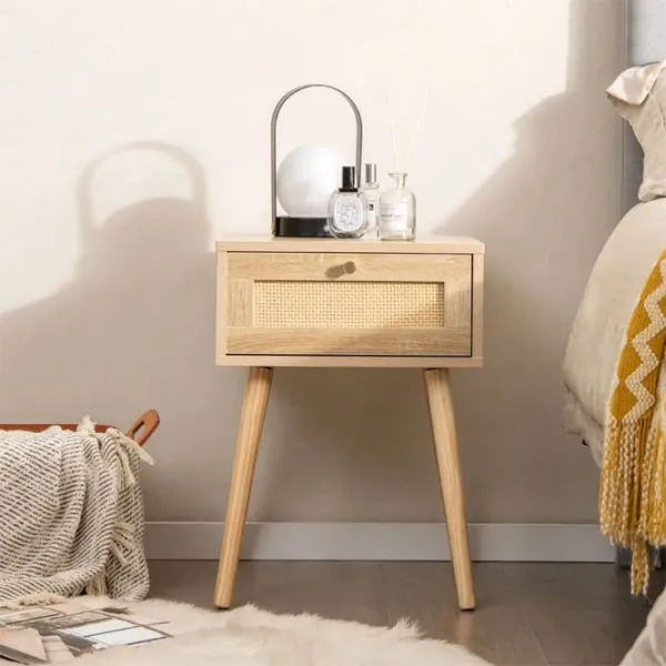 Noptiere Costway HU10476OA-1 55 x 40 x 40 / Masiv / Copac Natural photo 3