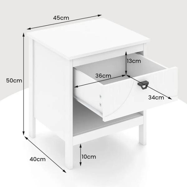 Noptiere Costway JV11403WH 50 x 45 x 40 / MDF / White photo 6