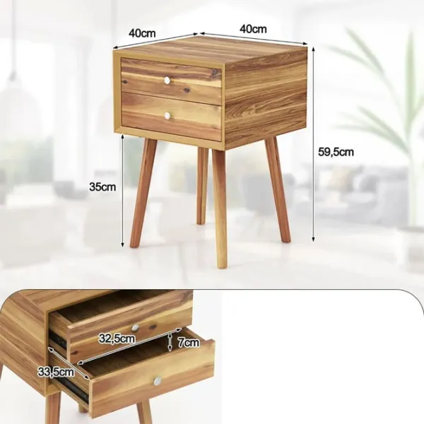 Noptiere Costway HU10553NA 59.5 x 40 x 40 / Masiv / Copac Natural photo 3