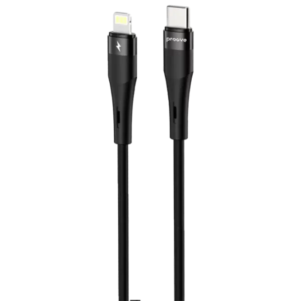 Cablu pentru telefon Silicone Plus Proove USB Type-C + Lightning 1 m / Black photo 1