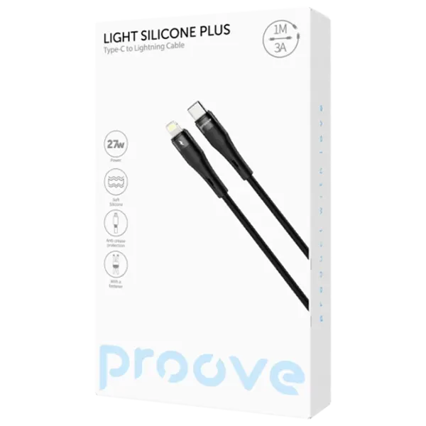 Cablu pentru telefon Silicone Plus Proove USB Type-C + Lightning 1 m / Black photo 2