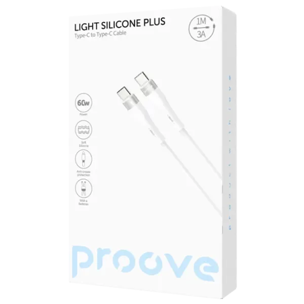 Кабель для телефона Light Silicone Plus Proove USB Type-C + USB Type-C 1 м / Белый photo 2