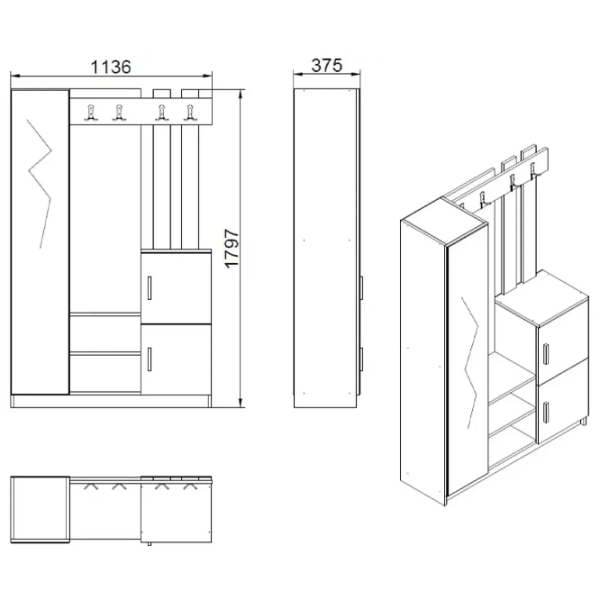 Dulap pentru antreu Mirage Design Roger DD7-AA LPAL / Anthracite photo 4