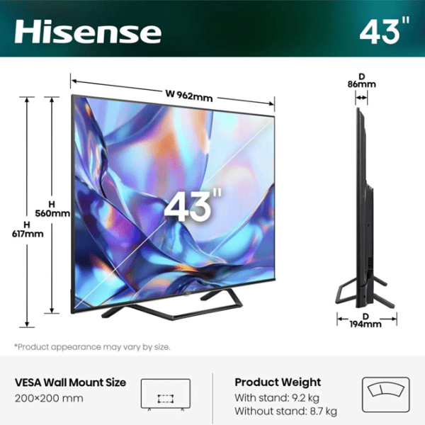 Телевизор Hisense 43A7S 43" / QLED / 4K / Smart TV / Черный photo 2