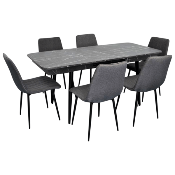Set masă și scaune Evelin DT 431-3R B + 6 YTC-078B BLUVEL-14 Dreptunghiulară / PAL / Gray photo 1