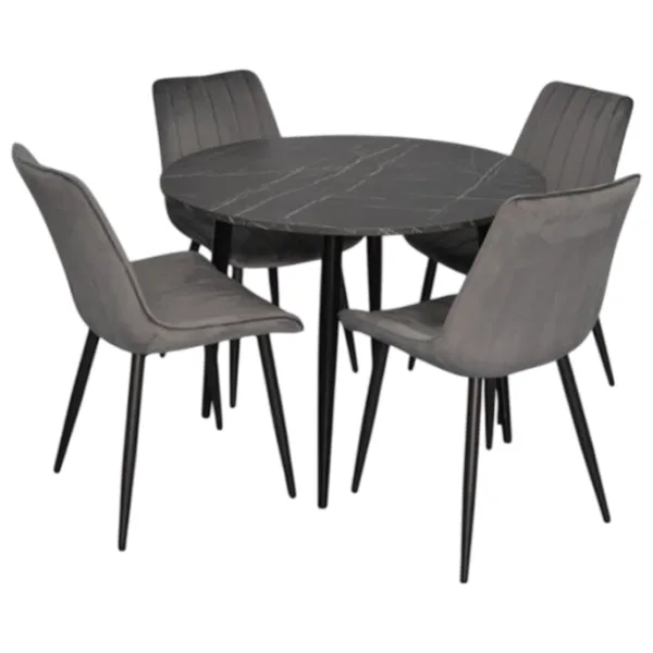 Set masă și scaune Evelin DT 402-6B + 4 YTC-055B BLUVEL-14 Rotundă / PAL / Dark Gray photo 1