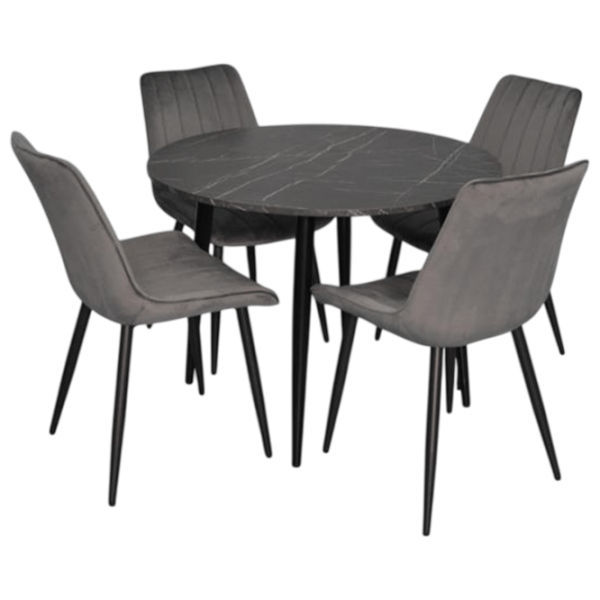 Set masă și scaune Evelin DT 402-6B + 4 YTC-055B BLUVEL-14 Rotundă / PAL / Dark Gray photo 1