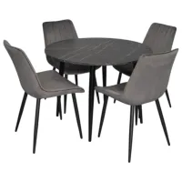 Set masă și scaune Evelin DT 402-6B + 4 YTC-055B BLUVEL-14 Rotundă / PAL / Dark Gray