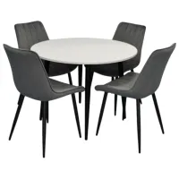 Set masă și scaune Evelin DT 402-3B + 4 YTC-055B BLUVEL-14 Rotundă / PAL / Gray