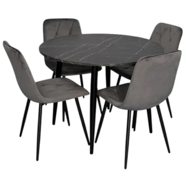 Set masă și scaune Evelin DT 402-6B + 4 YTC-080B BLUVEL-14 Rotundă / PAL / Dark Gray photo 1