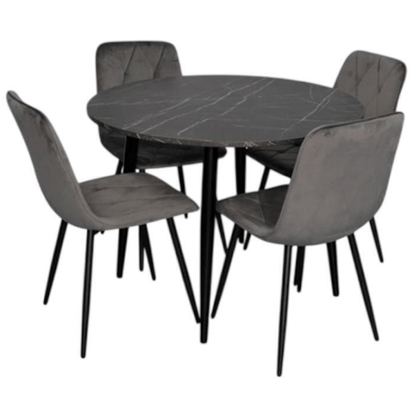 Set masă și scaune Evelin DT 402-6B + 4 YTC-080B BLUVEL-14 Rotundă / PAL / Dark Gray photo 1