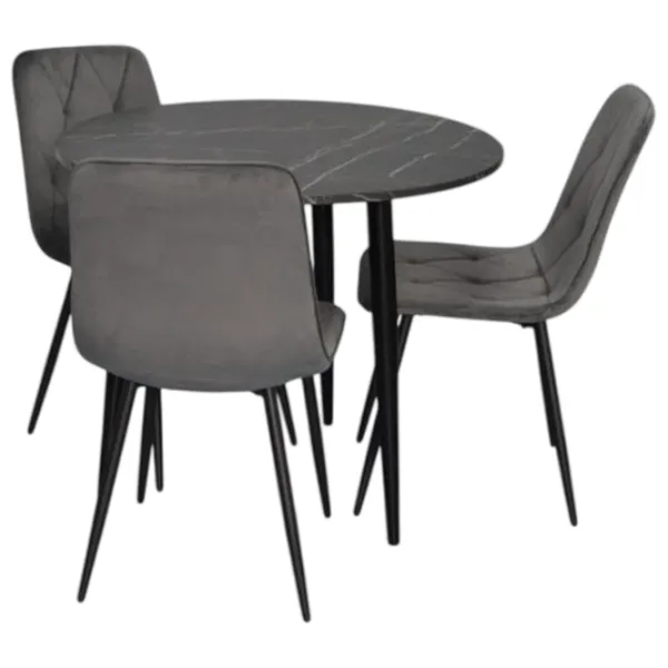 Set masă și scaune Evelin DT 404-6B + 3 YTC-080B BLUVEL-14 Rotundă / PAL / Dark Gray photo 1