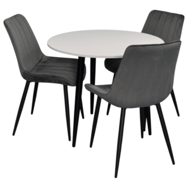 Set masă și scaune Evelin DT 404-3B + 3 YTC-055B BLUVEL-14 Rotundă / PAL / Dark Gray photo 1
