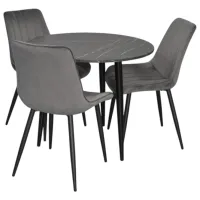 Set masă și scaune Evelin DT 404-6B + 3 YTC-078B BLUVEL-14 Rotundă / PAL / Dark Gray