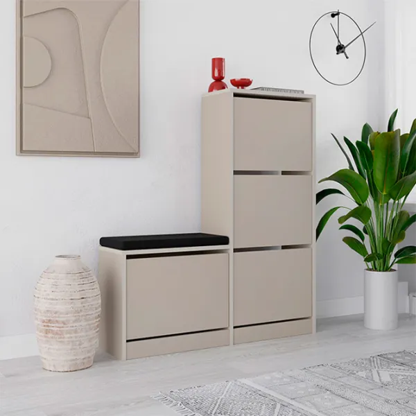 Dulap pentru antreu Showdeko Dude Bench&Shoe Cabinet PAL / Nisip photo 3