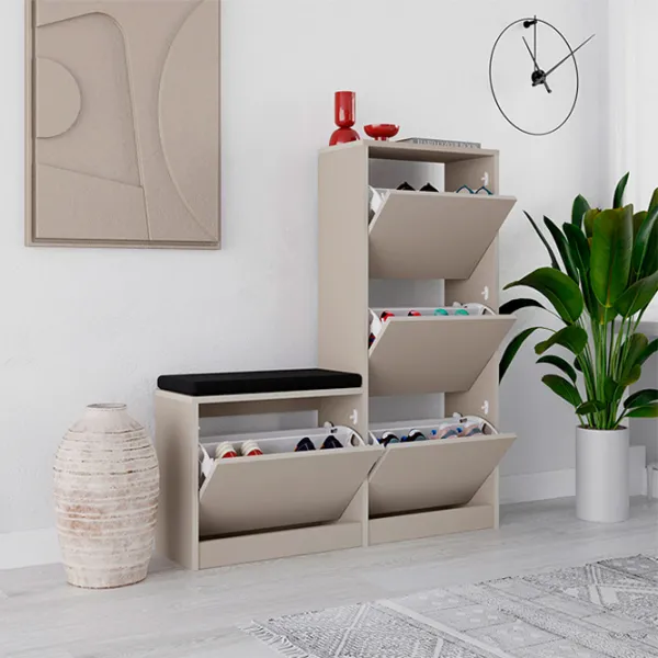 Dulap pentru antreu Showdeko Dude Bench&Shoe Cabinet PAL / Nisip photo 4