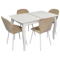 Set masă și scaune Evelin HV-29V + 4 YTC-064Wh UF910-01 Dreptunghiulară / Lemn / White