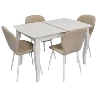 Set masă și scaune Evelin HV-29V + 4 YTC-064Wh UF910-01 Dreptunghiulară / Lemn / White