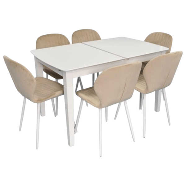 Set masă și scaune Evelin HV-27V + 6 YTC-064Wh UF910-01 Dreptunghiulară / Lemn / White photo 1