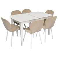 Set masă și scaune Evelin HV-27V + 6 YTC-064Wh UF910-01 Dreptunghiulară / Lemn / White