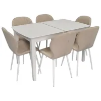 Set masă și scaune Evelin HV-27V + 6 YTC-064Wh BJORN24 Dreptunghiulară / Lemn / White