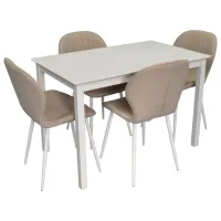 Set masă și scaune Evelin GLORIA + 4 YTC-064Wh BJORN24 Dreptunghiulară / Lemn / White