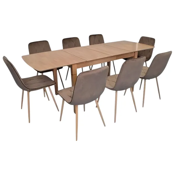Set masă și scaune Evelin HV-27V + 8 YTC-080Wo BLUVEL38 Dreptunghiulară / PAL / Light Brown photo 1